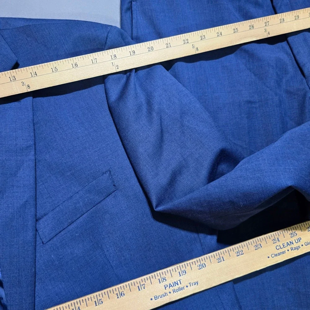 Michael Strahan Suit Mens jacket 42L pants 36x30 Blue Wool Blend 2-Button Blazer